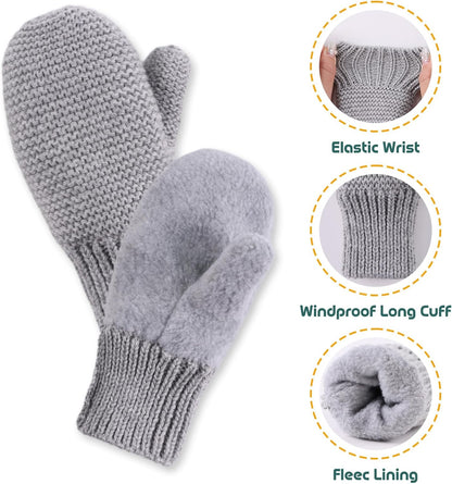 Basic Winter Baby Beanie Gloves Boys Girls Knitted Hat Pompom Kids Earflap Hats Warm Infant Toddler Beanie Mittens Set