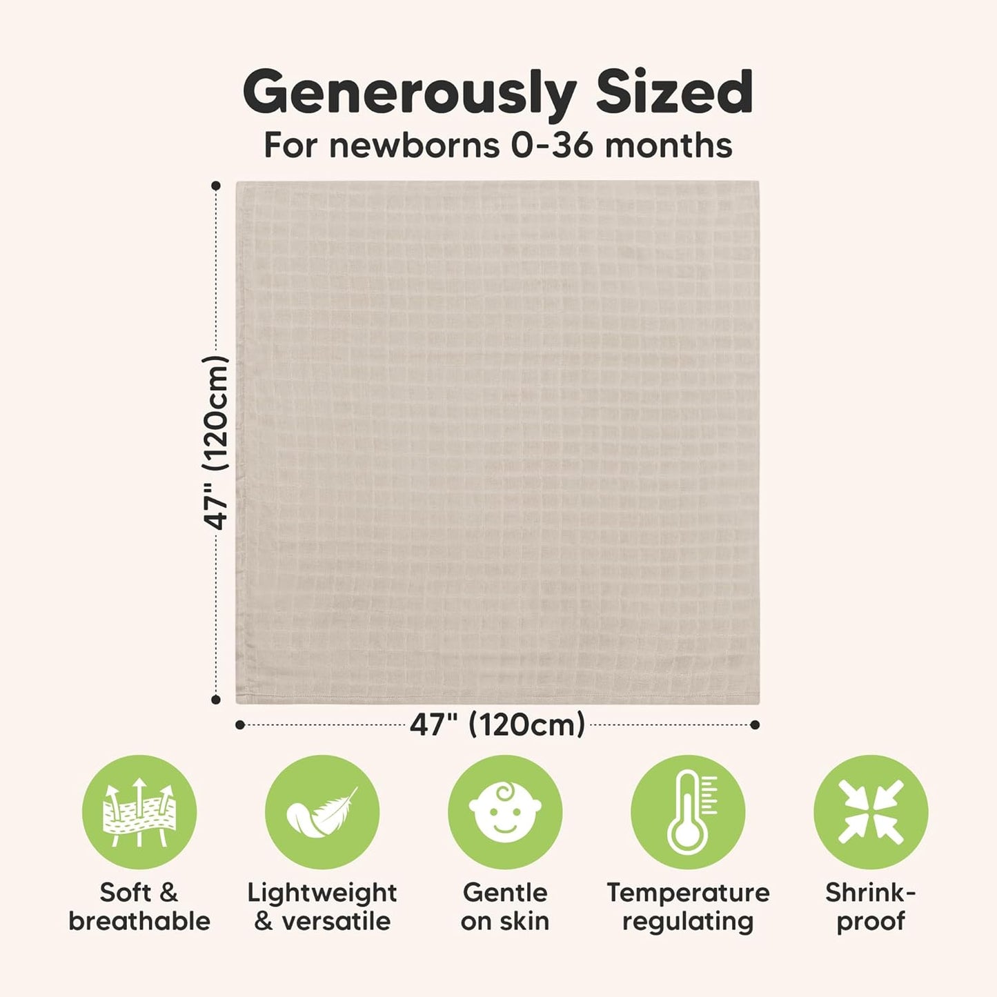 4-Pack Muslin Swaddle Blankets for Boys, Girls - Organic Baby Swaddles for Newborns, Soft &
