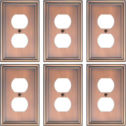 6-Pack Single Duplex Outlet Cover Plate, Decorative Antique Copper Switch Plates and Outlet Covers, Metal Wall Plates for Electrical Outlets, 1 Gang Receptacle Cover, Corrosion Resistant