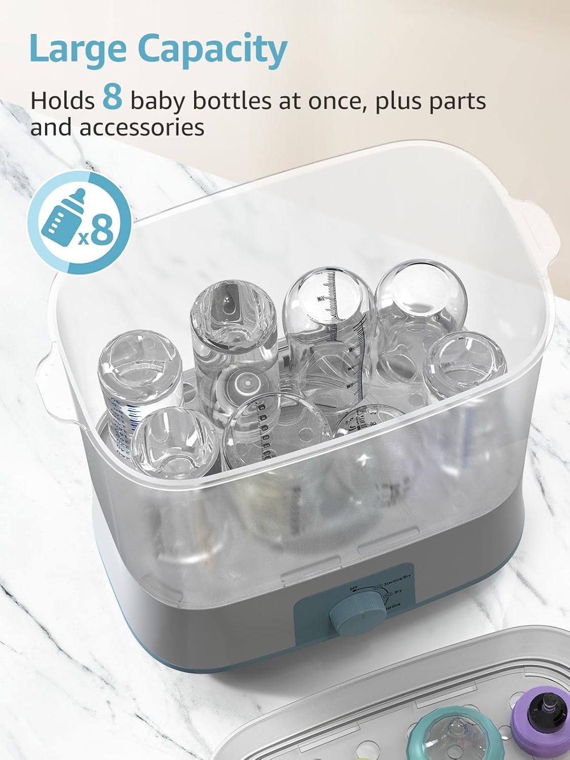 GROWNSY Adjustable 3 in 1 Large Bottle Sterilizer and Dryer, Electric Steam Baby Bottle Sterilizer