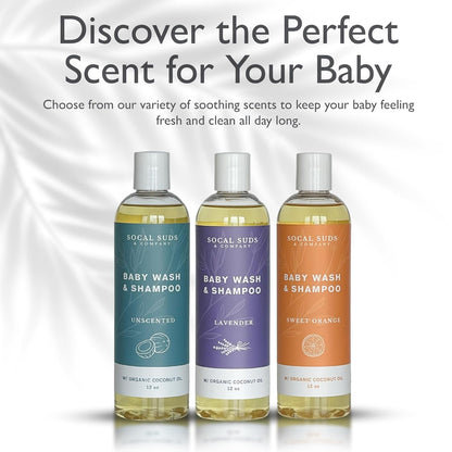 SoCal Suds & Company Baby Shampoo & Body Wash, 2-in-1 Organic Gel - Gentle Castile Soap with