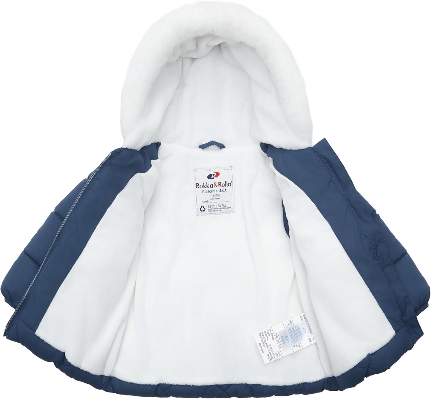 Rokka&Rolla Baby Girls' Water-Resistant Puffer Jacket Hooded Winter Coat with Soft Mini Fur Lining for Newborn Infant Toddler