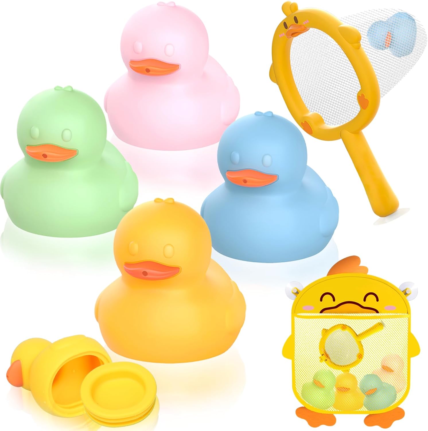 6Pcs Mold-Free Bath Toy Silicone Duck Set for Toddlers 1-3 Years and Babies 6-12 Months, Dishwasher