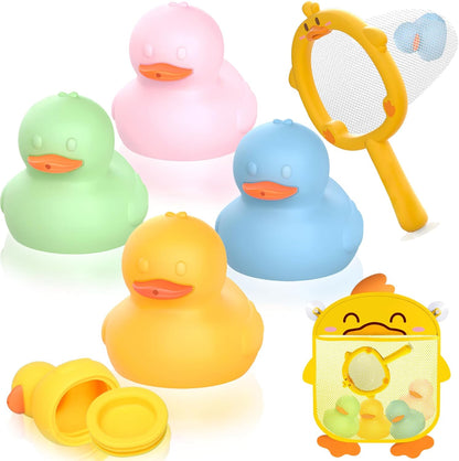 6Pcs Mold-Free Bath Toy Silicone Duck Set for Toddlers 1-3 Years and Babies 6-12 Months, Dishwasher