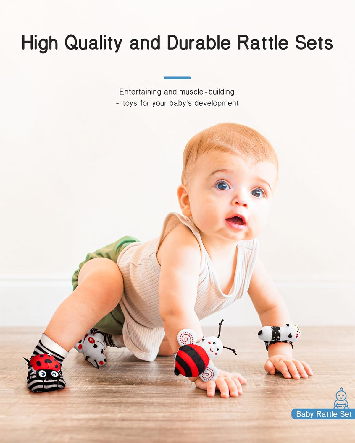 Infinno High Contrast Baby Toys Infant Rattle Socks and Wristband Set, Ideal Baby Sensery Toy Gifts