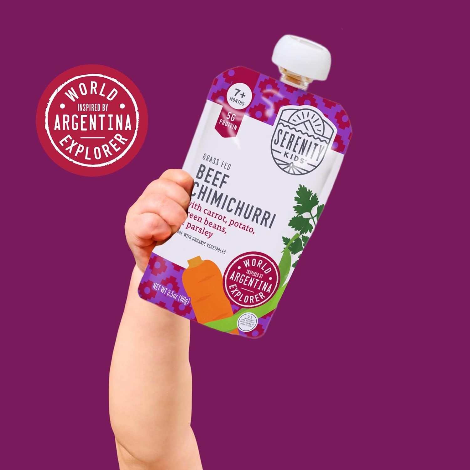 Serenity Kids 7+ Months World Explorers Beef Chimichurri Baby Food Pouches - Baby Puree Made with