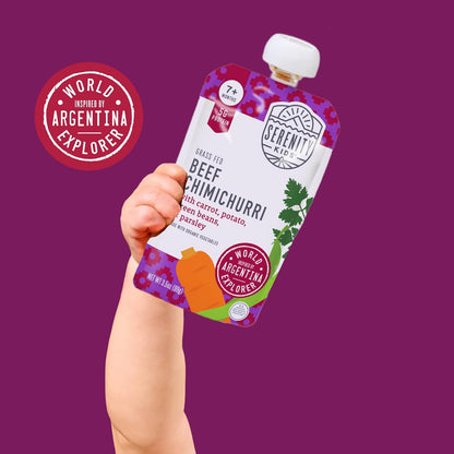 Serenity Kids 7+ Months World Explorers Beef Chimichurri Baby Food Pouches - Baby Puree Made with