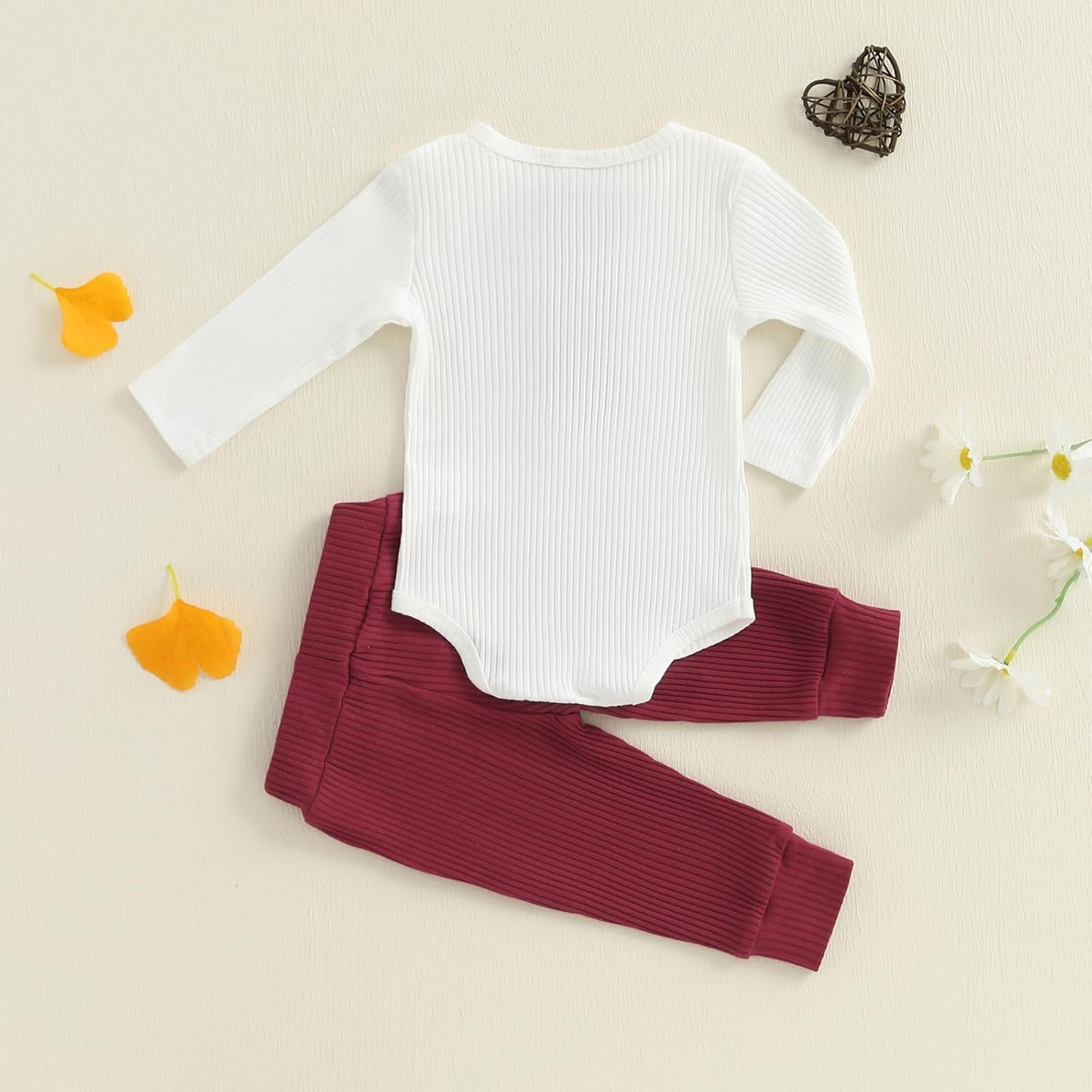 fhutpw Baby Boy Clothes 3 6 12 18 Months Ribbed Knitted Long Sleeve Romper and Pants Sets Newborn Fall Splicing Color Outfits