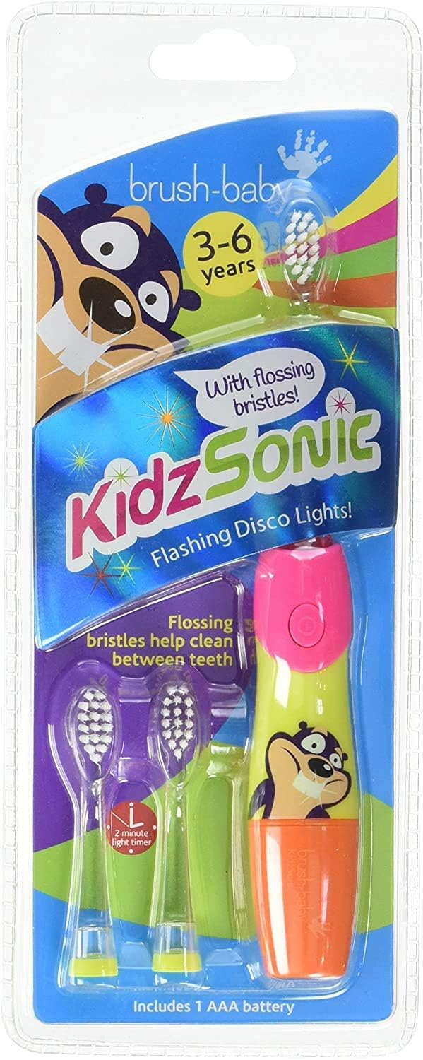 Brush Baby KidzSonic Toddler and Kid Electric Toothbrush for Ages 3+ Years - Disco Lights, Gentle