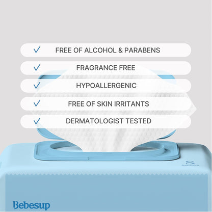 BEBESUP-Korea’s #1 Sensitive Baby Wipes -Hypoallergenic Water-based Unscented Alcohol-Free Extra-Thick Ｏrganic Superfood Extracts Plant- Based for sensitive skin Flip-Top 640 Count (8 Packs)
