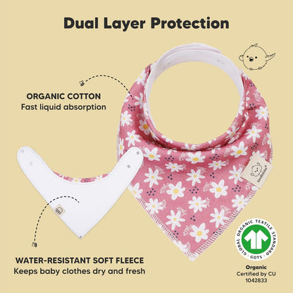 10-Pack Organic Baby Bandana Bibs for Girls - Super Absorbent Triangle Baby Bibs for Drooling and Teething Infant, 100% Cotton Extra Soft for Newborn, Infant 0-36 Months (Tea Party)