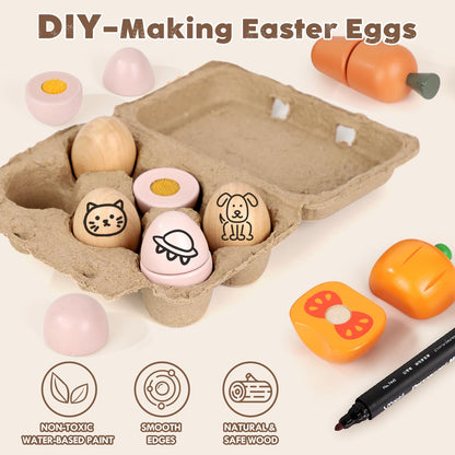 Lehoo Castle Wooden Play Food Sets for Kids Kitchen, Pretend Play Grocery