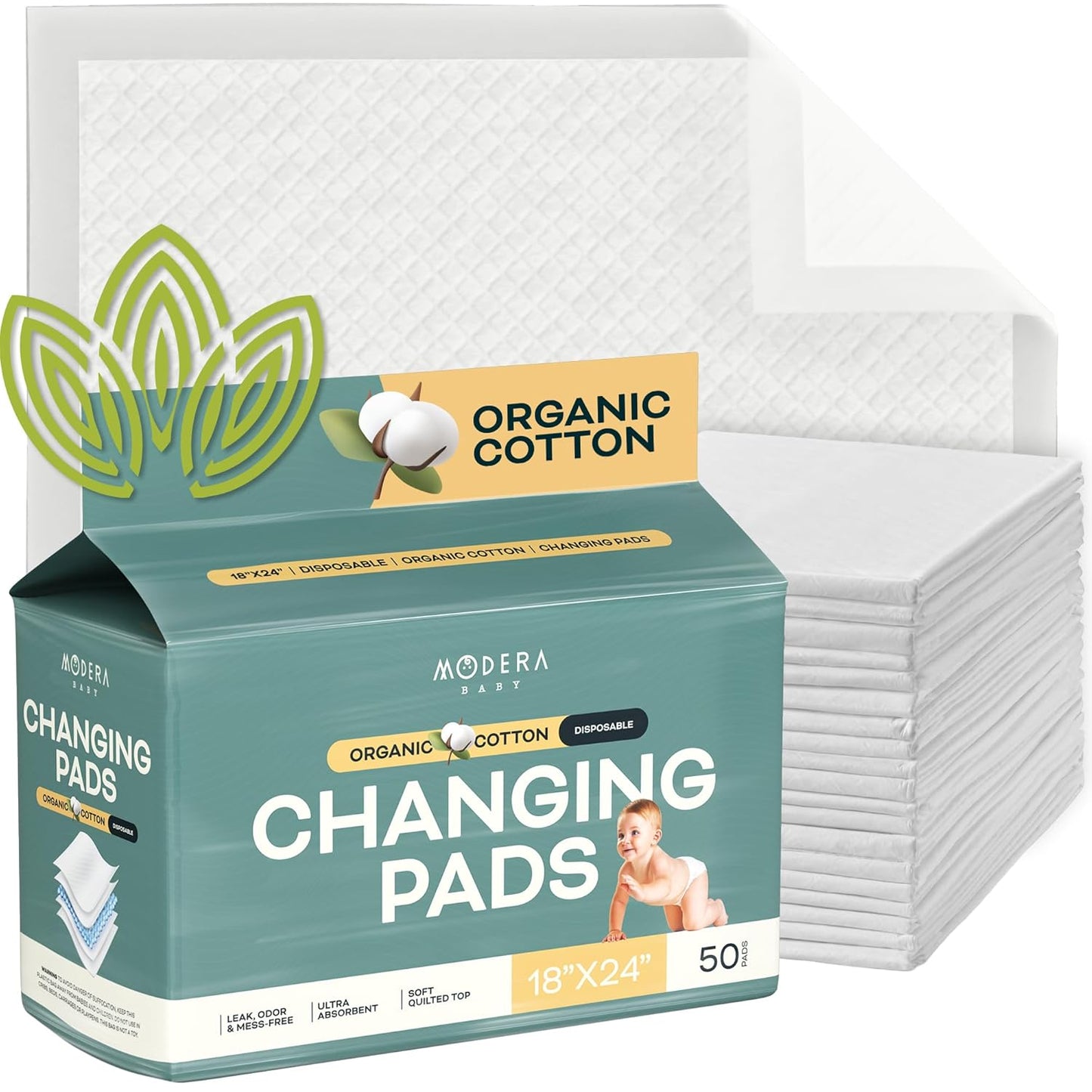 Organic Cotton Disposable Changing Pad Liners | Large 18x24 Hypoallergenic Ultra Absorbent &