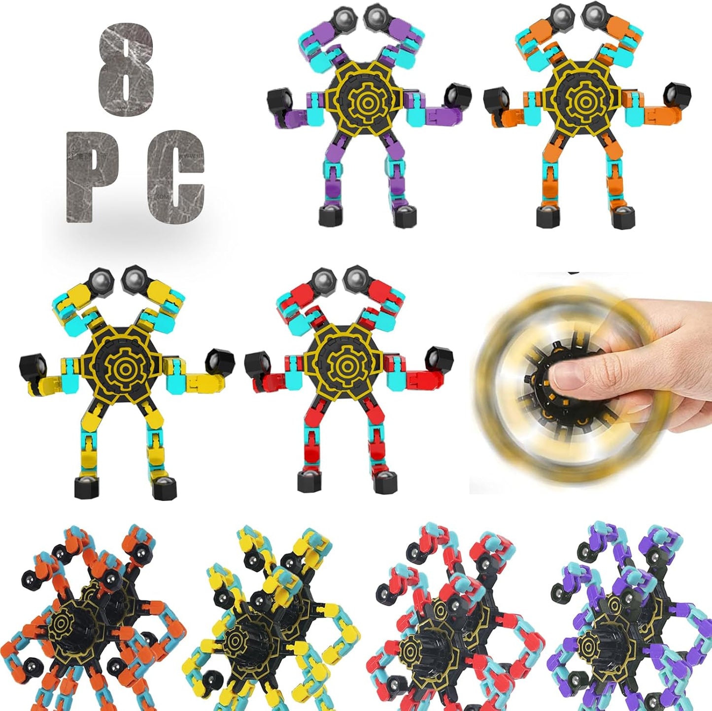 8 PCS Noctilucent Transformable High Speed Rotation Fidget Spinners Toys for Kids and Adults Stress Relief Fingertip Toys for Boys and Girls Fingertip Gyros for ADHD Autism for Kids