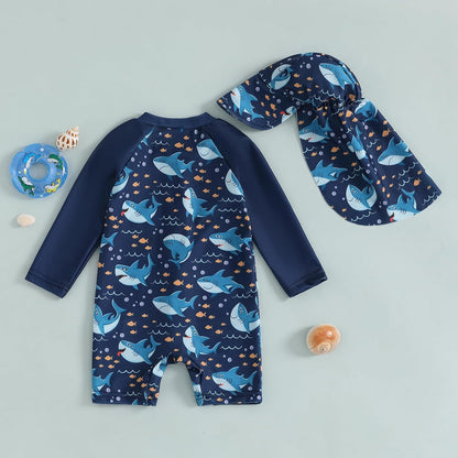 Hnyenmcko Baby/Toddler Boy Rash Guard Swimsuit Long Sleeve One Piece Zipper Swimwear Sunsuit Infant Bathing Suit Beachwear
