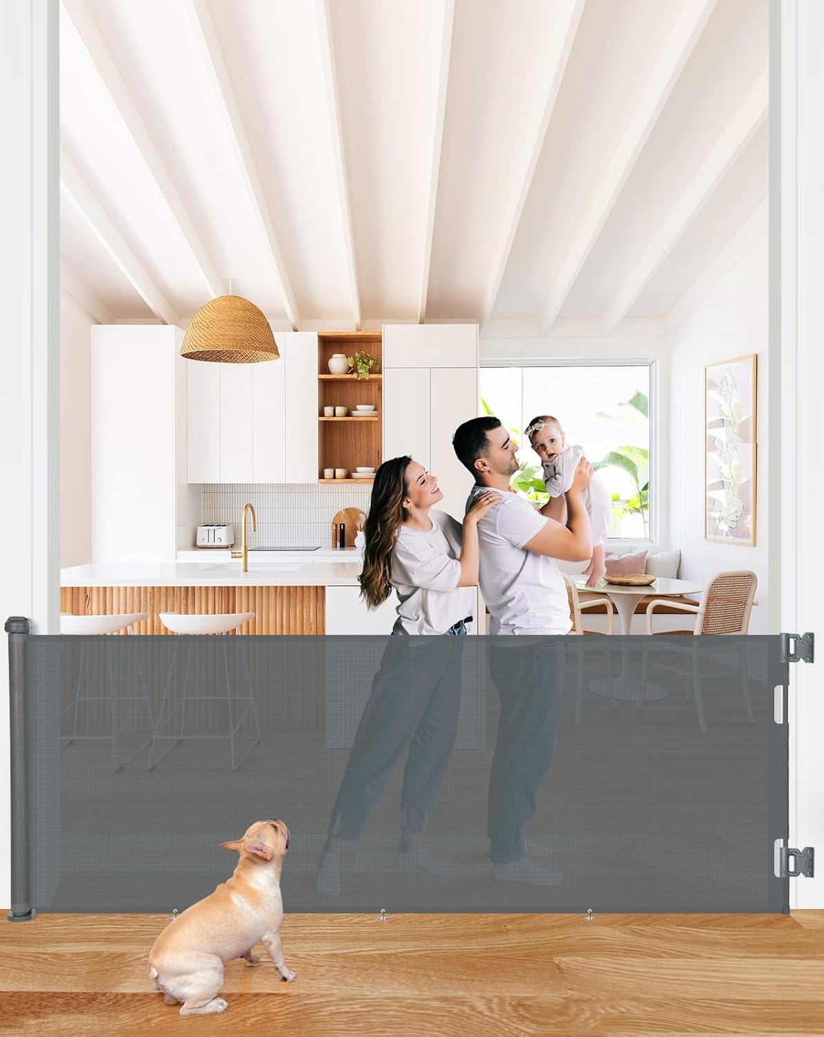 COMOMY 118" Retractable Baby Gates Extra Wide, Retractable Dog Gate for Large Openings, Extra Long Dog Gates for The House, Extra Large Mesh Pet Gate for Stairs, Doorways, Hallways, Indoor&Outdoor