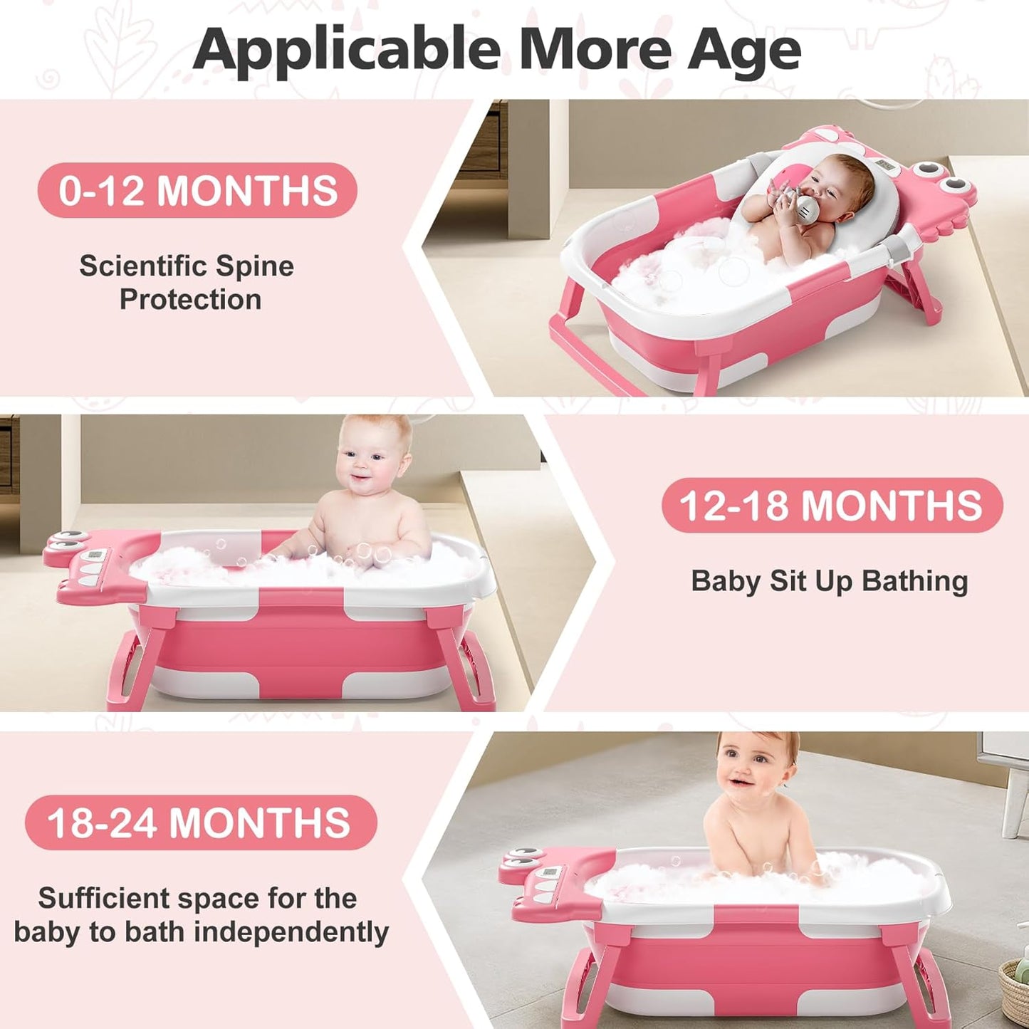 Collapsible Baby Bathtub for Newborn, Foldable Baby Bath Tub with Thermometer & Soft Floating