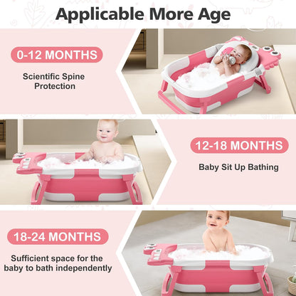 Collapsible Baby Bathtub for Newborn, Foldable Baby Bath Tub with Thermometer & Soft Floating