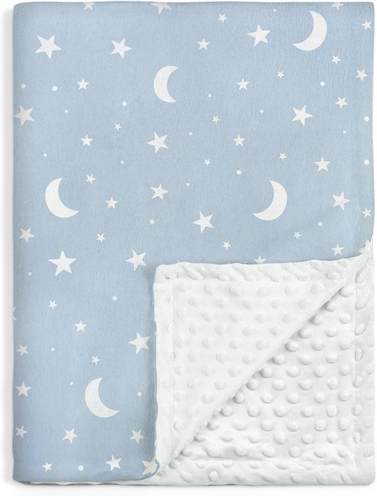 Star Baby Blanket 30 x 40 Inches for Boys Girls, Soft Plush Receiving Blanket with Dotted Back