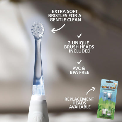 Jack N' Jill Kids Tickle Tooth Sonic Electric Toothbrush and Replacement Head, LED Brush Head with