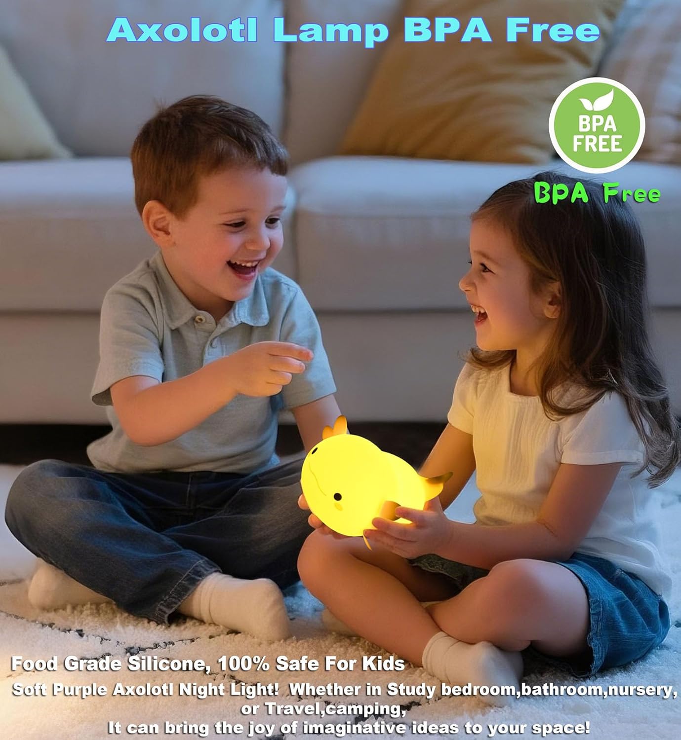 HAPPYBAG Axolotl Night Light,Cute Axolotl lamp Gifts for Kids,Dimmable Silicone Animal Nursery Night Light,Kawaii Rechargeable Bedside Touch Lamp,Baby Room Decor Axolotl Light
