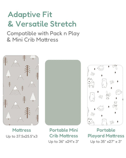 Pack and Play Sheets Fitted, Grey Woodland Animal Design, Ultra Soft, Hypoallergenic, 2 Pack for