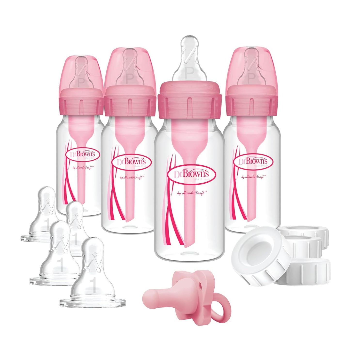 Dr. Brown's Anti-Colic Baby Feeding Set with Slow Flow Nipples, Travel Caps, Silicone Pacifier