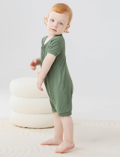 JunNeng Baby Boy Girl 2 Pack Rayon of Bamboo Summer Sleeper Infant Soft Short Sleeve Zipper Footless One-piece Romper