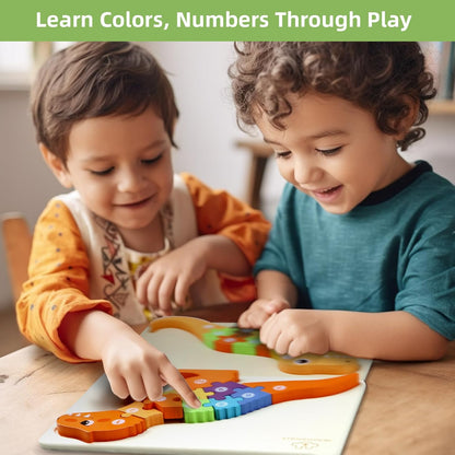 Wooden Dinosaur Puzzles Set for Kids/Toddlers Ages 1-8, T-Rex & Allosaurus with Colorful Box, Educational Dino Toys Little Boys/Girls 2 3 4 5 6 Year Old, Numbers/Chunky, Large 11"x7" Size