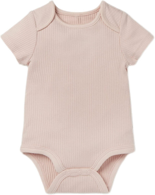MORI Baby Ribbed Short Sleeve Bodysuit with Envelope Neck and Nickel Free Poppers - Unisex Toddler
