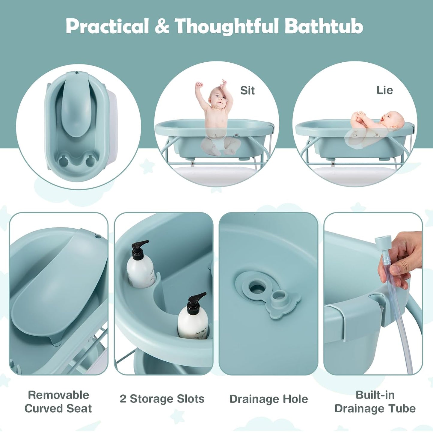 HONEY JOY Baby Changing Table with Bathtub, Foldable Infant Diaper Changing Station with Wheels