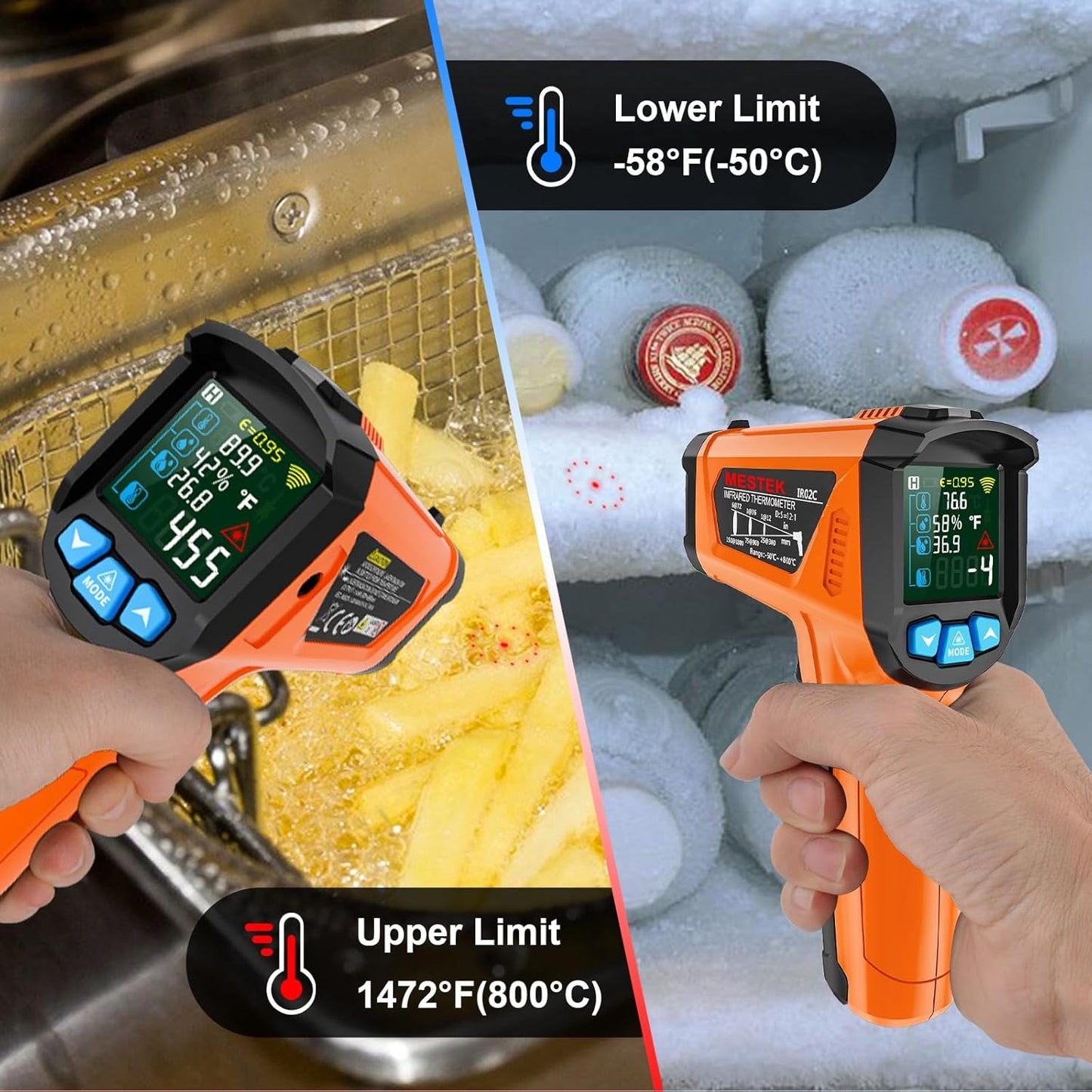 MESTEK Infrared Thermometer Gun, Non Contact Digital Laser Thermometer Temperature Gun with Color