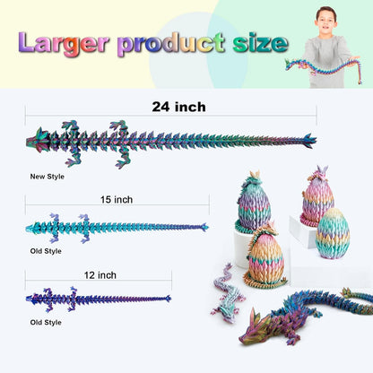 Large 24" 3D Printed Dragon,Articulated Crystal Dragon,3D Dragon Toy,Dragon Collection, Executive Desk Decor (Blue-Green-Purple