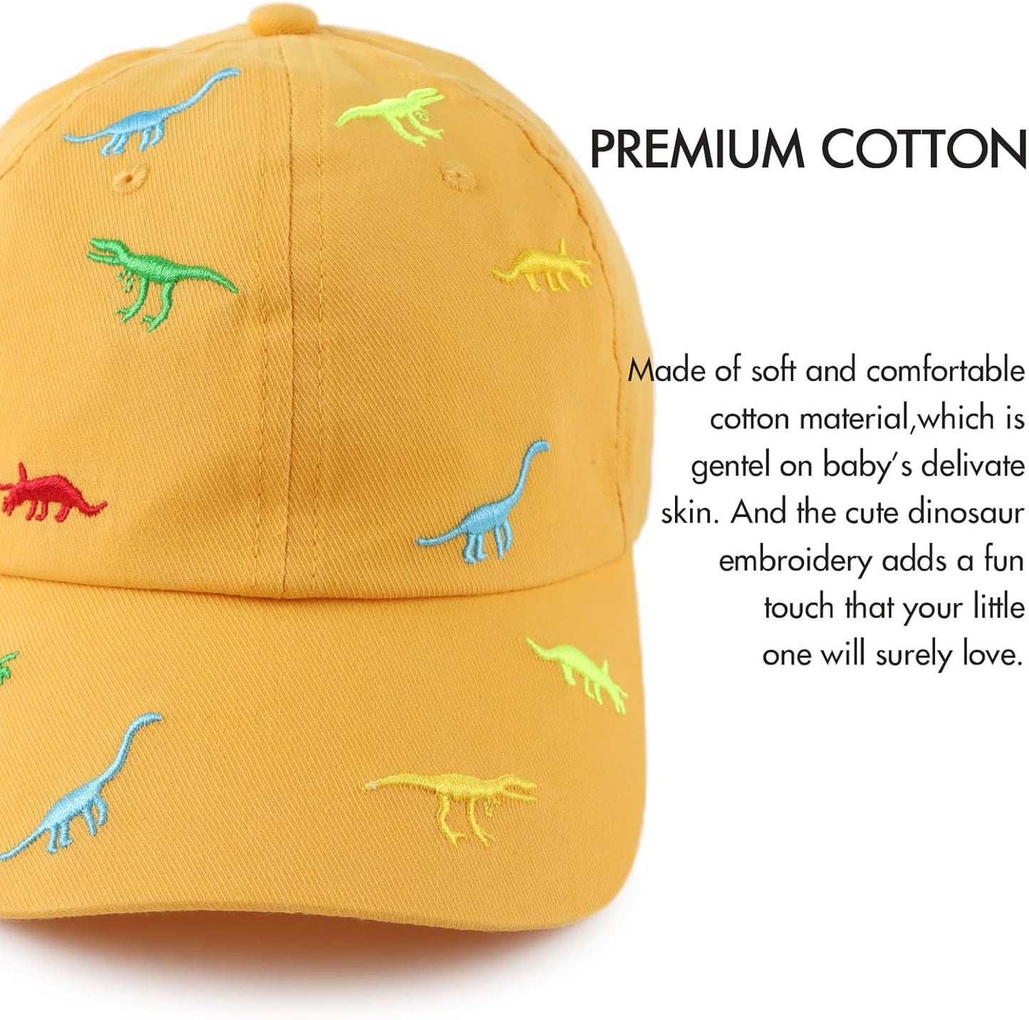 JANGANNSA Dinosaur Boys Girls Caps Embroidery Baby Baseball Caps Cotton Infant Toddler Kids Hat Spring Summer Autumn 2-6Y