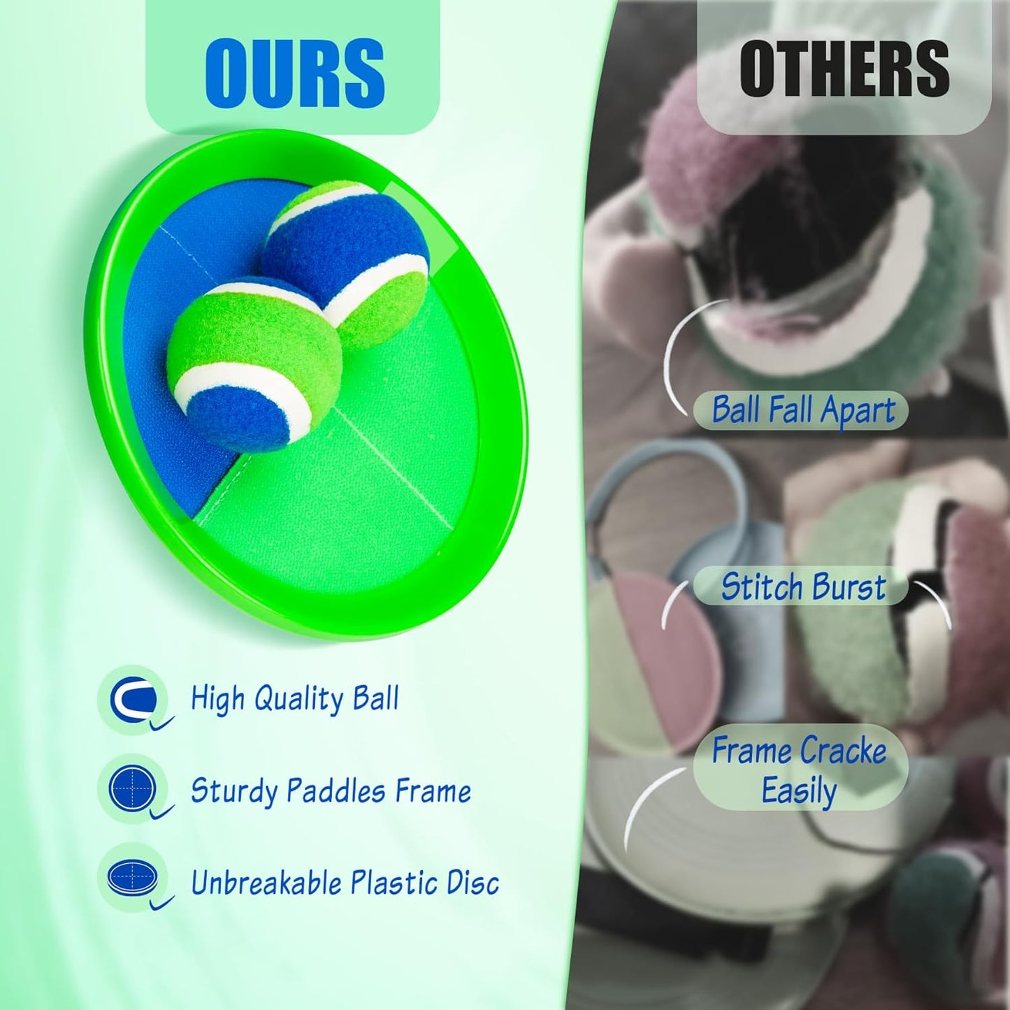 Toss and Catch Ball Set - Indoor Outdoor Toys for Kids Games - Outside Yard Pool Beach Toys for 3 4 5 6 7 8+ Years Old Boys Girls - Classic Birthday Gift - 6 Pack Green