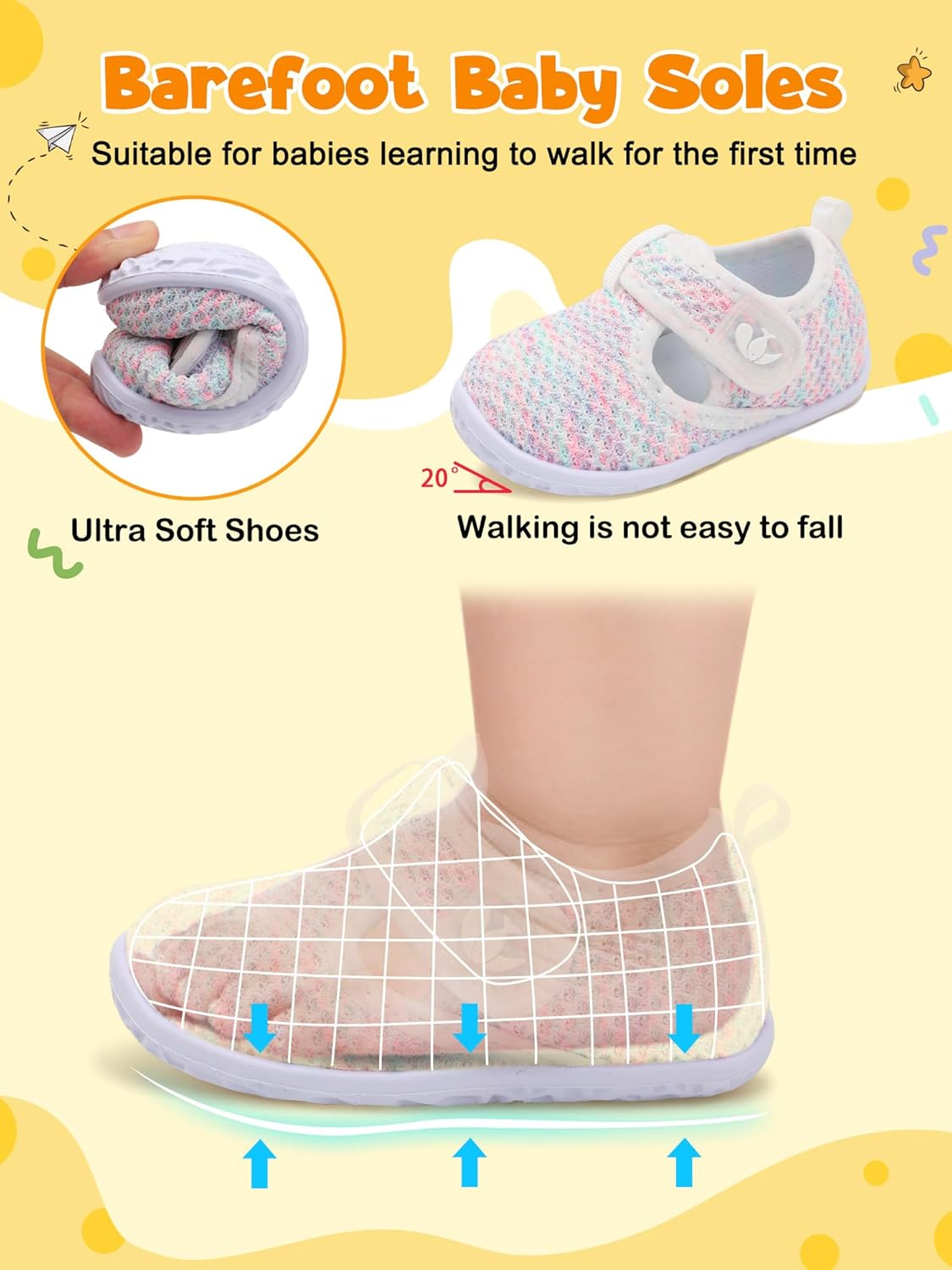 FEETCITY Barefoot Baby Shoes Girls Boys Walking Shoes Infant Sneakers Lightweight Flexible Newborn Dress School Shoe