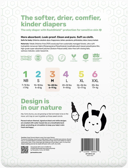 Parasol Clear+Dry Disposable Diapers, RashShield Protection and Leak-Control Fit, Hypoallergenic Diapers, Size 3 (16-28 lbs), 256 Count