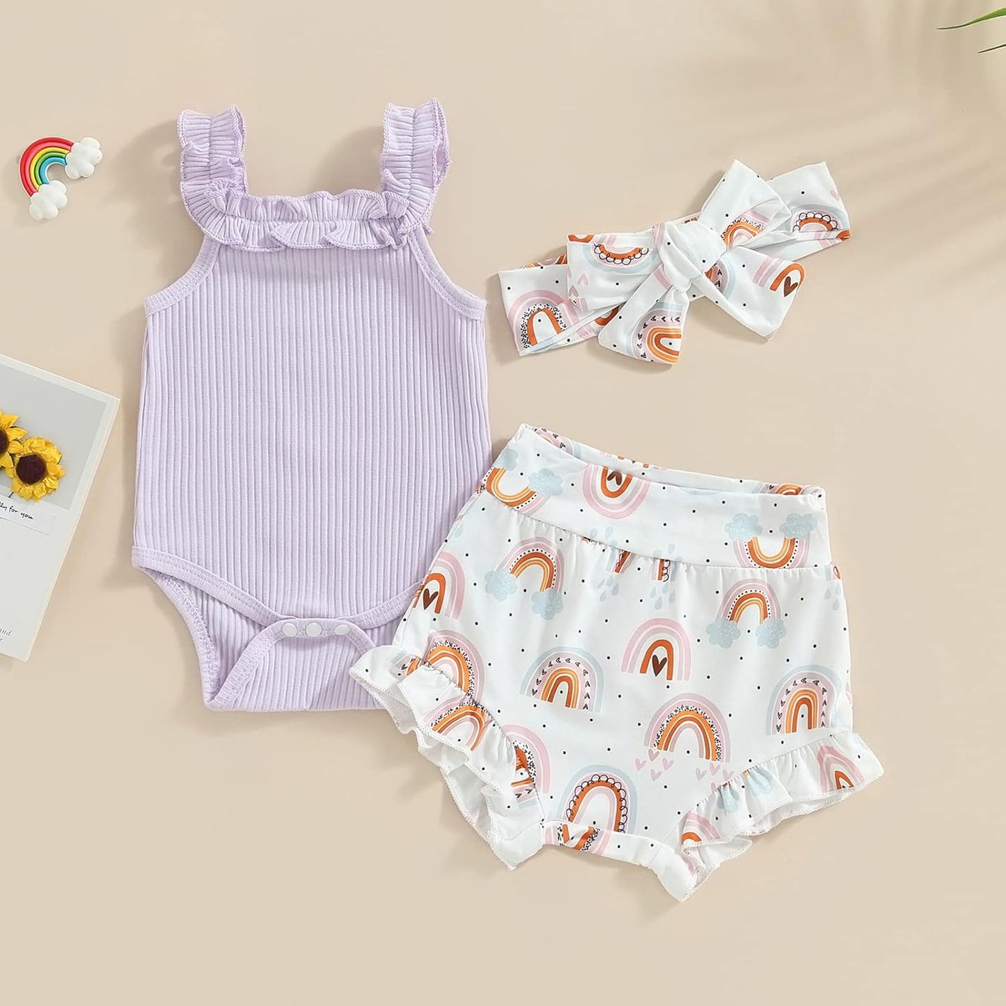 fhutpw Baby Girl Clothes Summer Cute Outfits 3 6 12 18 Months Spaghetti Strap Romper & Floarl Shorts Sets