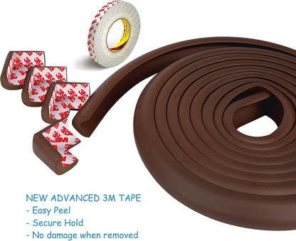 Furniture Edge 16.2ft & Corner Guards | Protective Foam Cushion | 15ft Bumper 4 Adhesive Childsafe Corners | Baby Child Proofing Foam Set and Safe for Table, Fireplace, Countertop | Brown