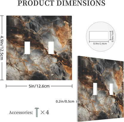 Brown Marble Granite Golden Lines Print Decorative Switch Plates 2 Gang Double Toggle Outlet Light Switch Cover Wall Plate Electrical Faceplate for Bathroom Kitchen Decor