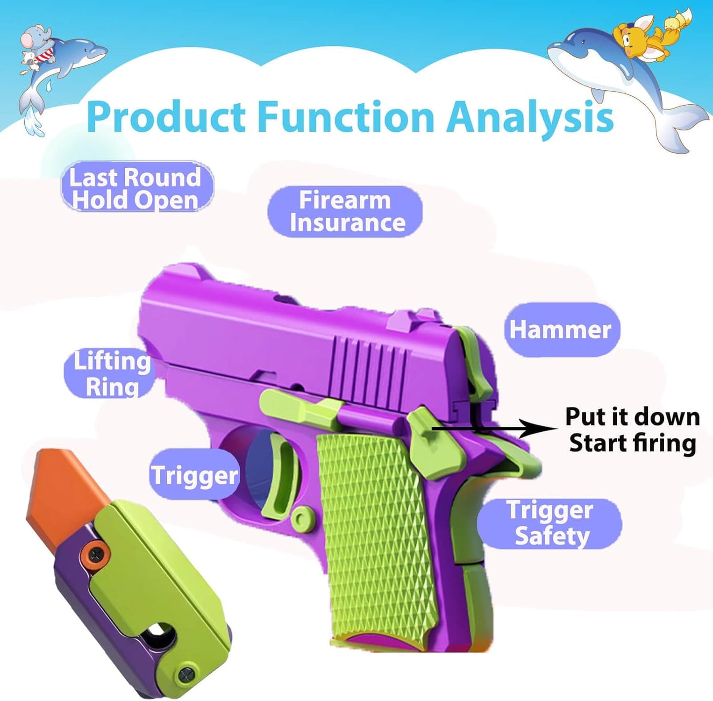 Fidget Toys Pistol, 3D Gravity Mini 1911 Fidget Pistol Toys,Fidget Sensory Toys,Stress Relief for