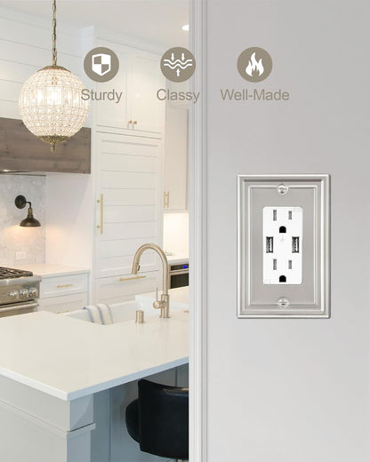 4-Pack Decorator Wall Plate, Satin Nickel Electrical Outlet Cover Plate for Receptacle, Dimmer Switch, GFCI Outlet, Midsize, A035 Series