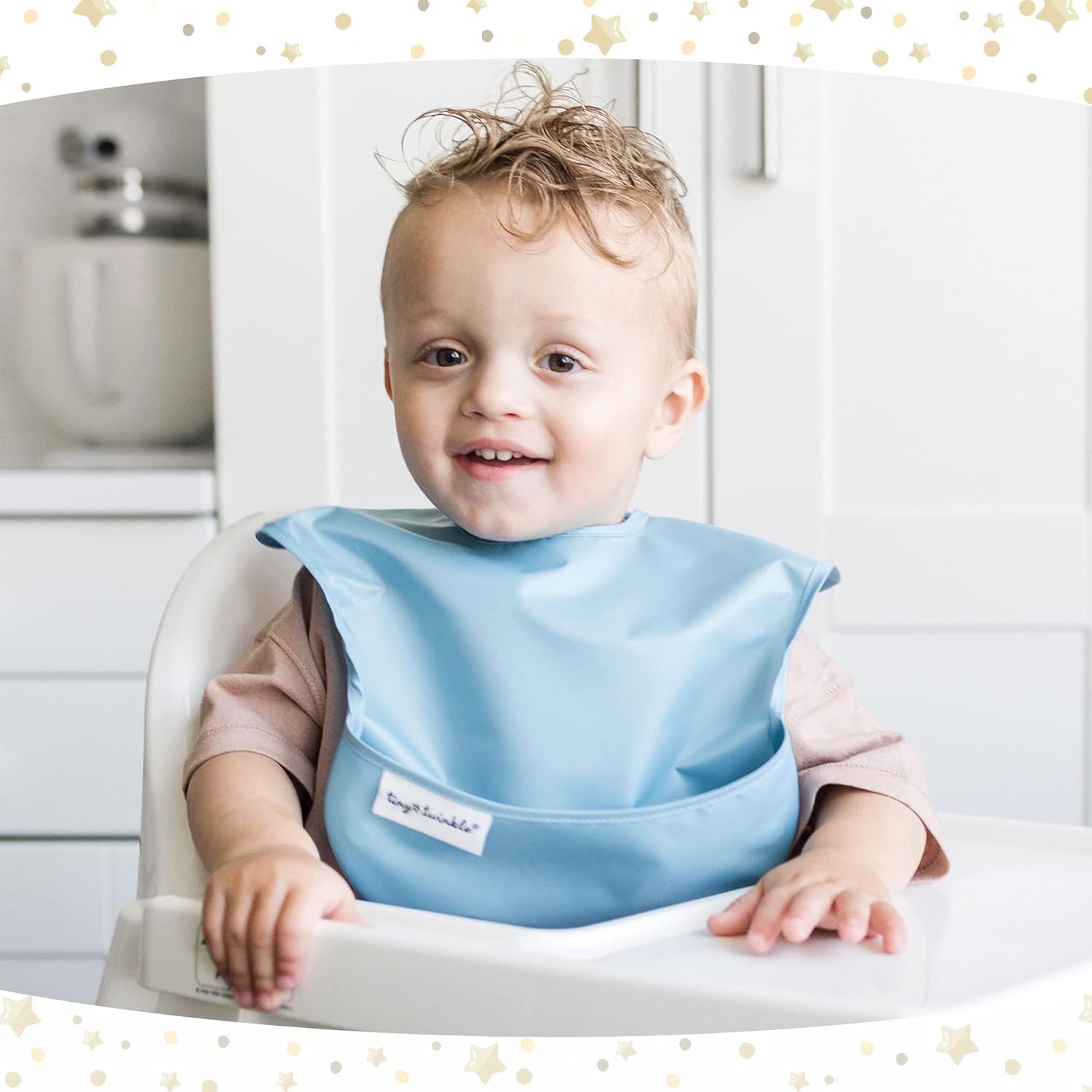 Tiny Twinkle Mess Proof Baby Bibs for Eating - Waterproof, Wipeable Bibs - Toddler Bibs - Travel