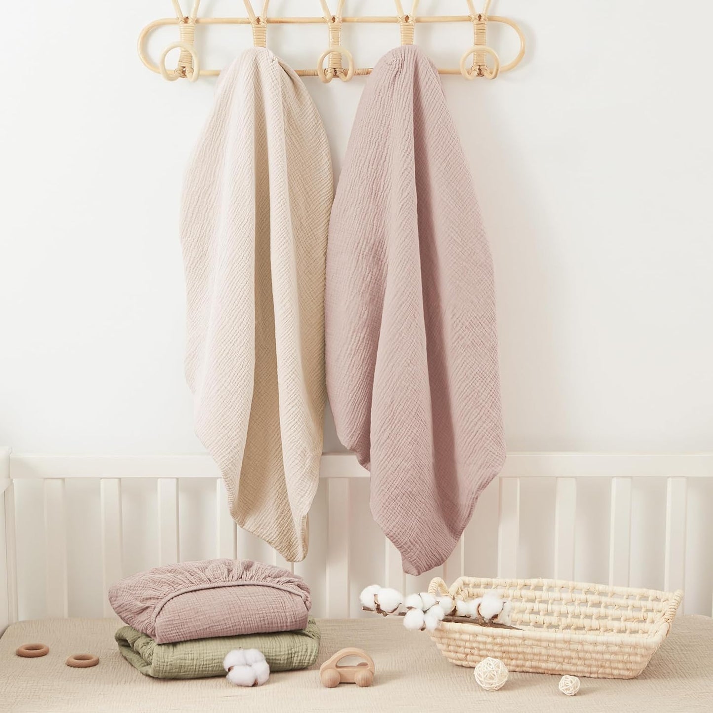 Bearmoss Muslin Mini Crib Sheets for Pack N Play Mattress - 100% Cotton - 38"x24" Soft Breathable