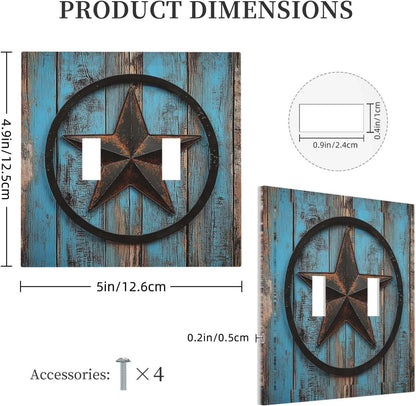 Decorative Switch Plates Rustic Wood Country Barn Texas Star On Teal 2 Gang Double Toggle Outlet Light Switch Cover Wall Plate Electrical Faceplate For Farmhouse Cabin Decor