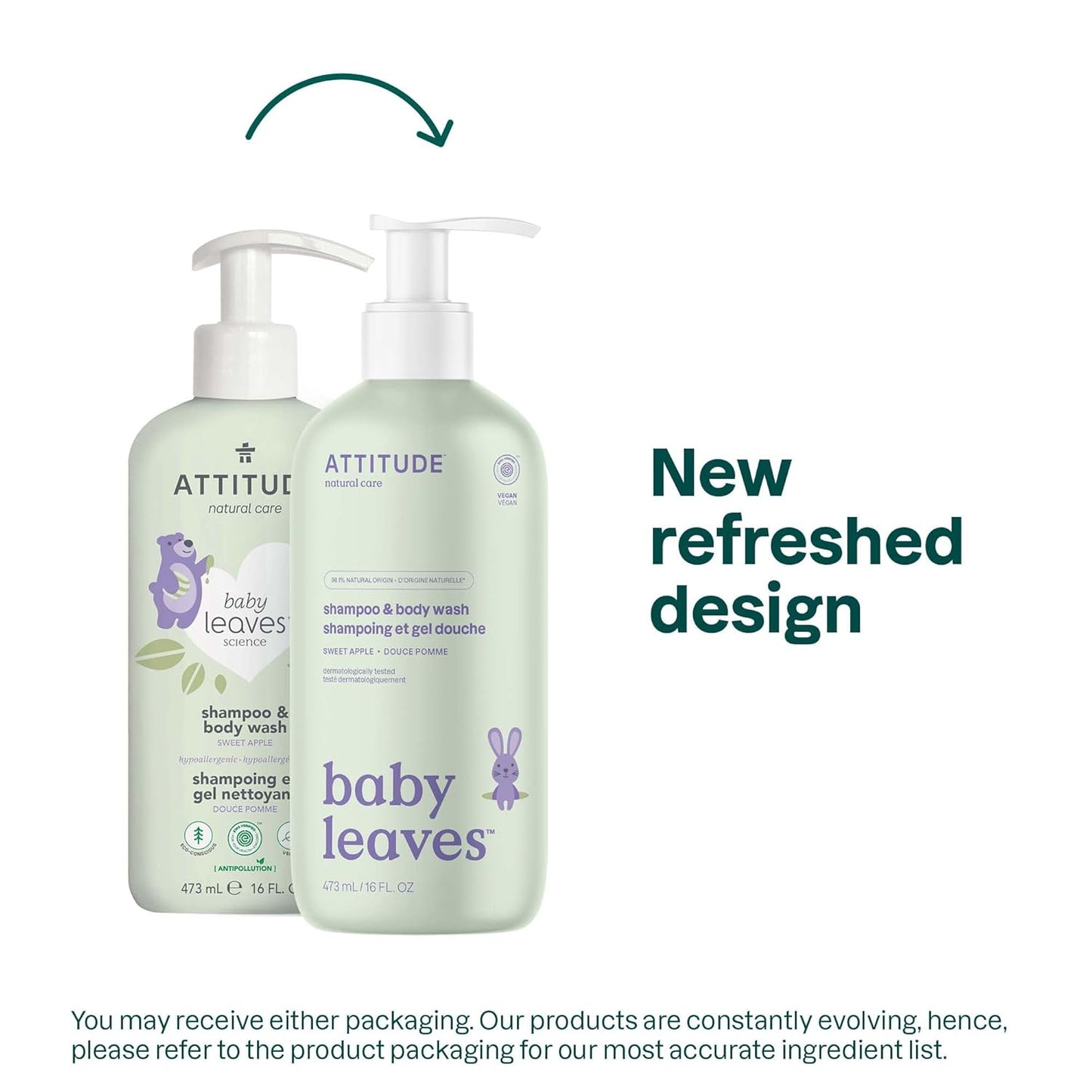 ATTITUDE 2-in-1 Baby Hair Shampoo and Body Wash, EWG Verified, Plant- and Mineral-Based