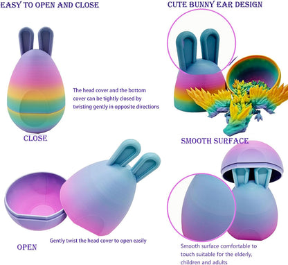 Easter 3D Printed Dragon in Egg with Wing, Full Articulated Dragon Crystal Dragon with Bunny Ears Eggs, Crystal Dragon Fidget Toys, Fidget Toys for Kids Adults Easter Gifts (Multi-colors)