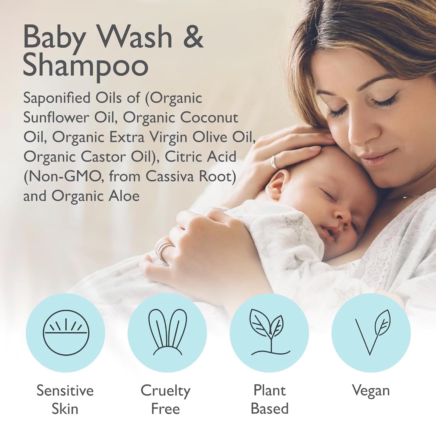 SoCal Suds & Company Baby Shampoo & Body Wash, 2-in-1 Organic Gel - Gentle Castile Soap with