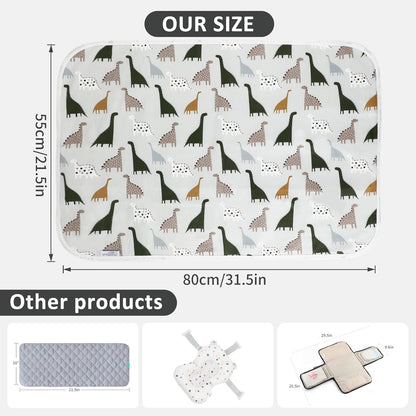 Baby Diaper Changing Pad, 21 5/8" x 31.5" Waterproof Changing Pad Liners - Reusable Soft and Absorbent Portable Changing Mat(Cute Dinosaur1PCS)