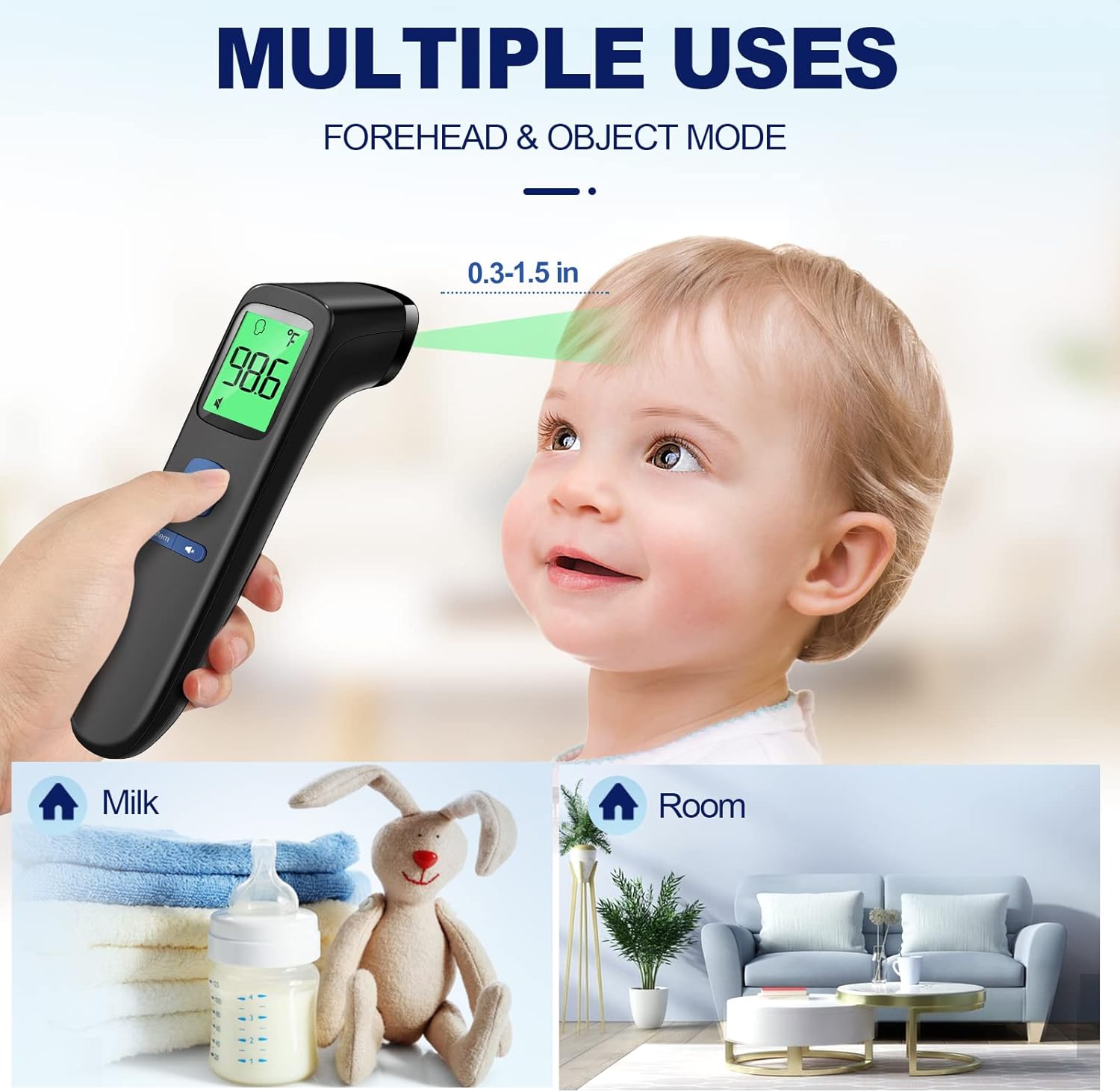 No-Touch Thermometer for Adults and Kids, Digital Baby Thermometer with Fever Alarm, 1 Second Fast